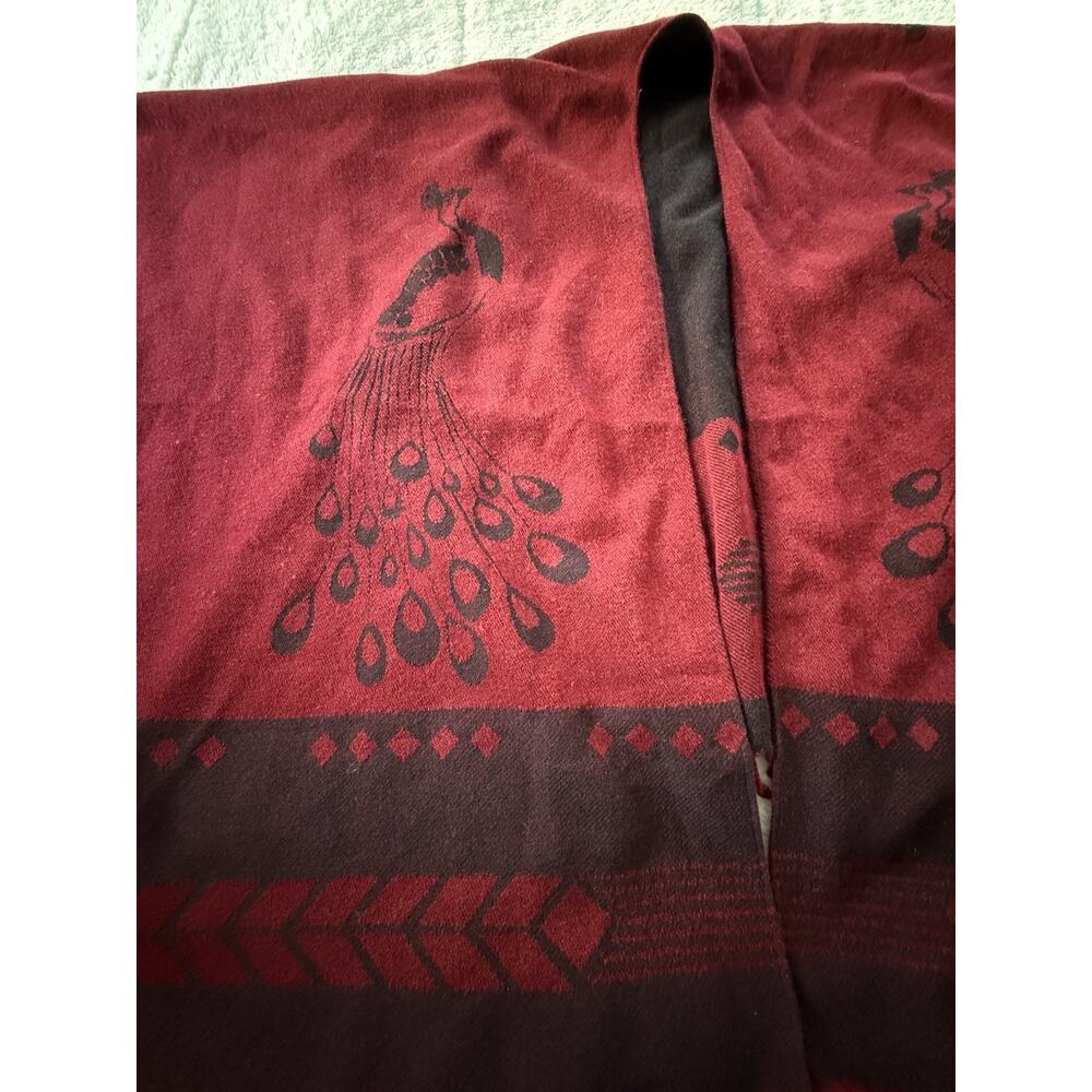Senor Tyrone Pashmina Shawl with Fringe Red & Black Peacocks - Picture 2 of 5